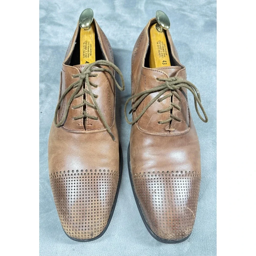 Kenneth Cole‎ Shoes Mens Size 9.5 Brown Leather Cap Toe Oxford Across The Pond